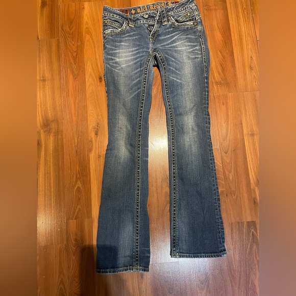 Rock Revival Dark Blue Boot Cut Jeans with Embroidered Pockets - Picture 2 of 4